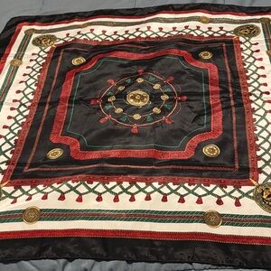 30” square scarf featuring horses and a Mandela type center